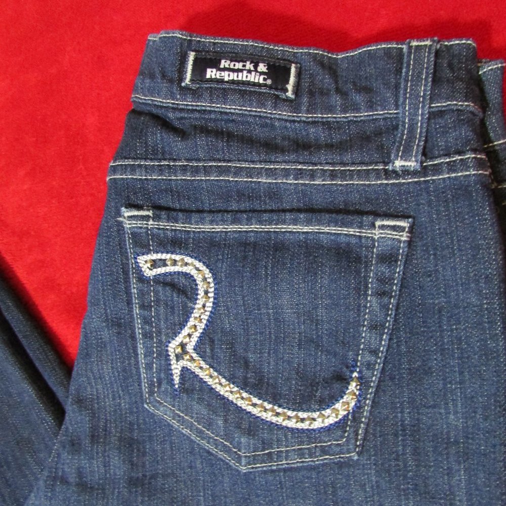 Rock & Republic Embellished Pocket Kasandra Jeans Dark Wash Boot Cut - Picture 2 of 9